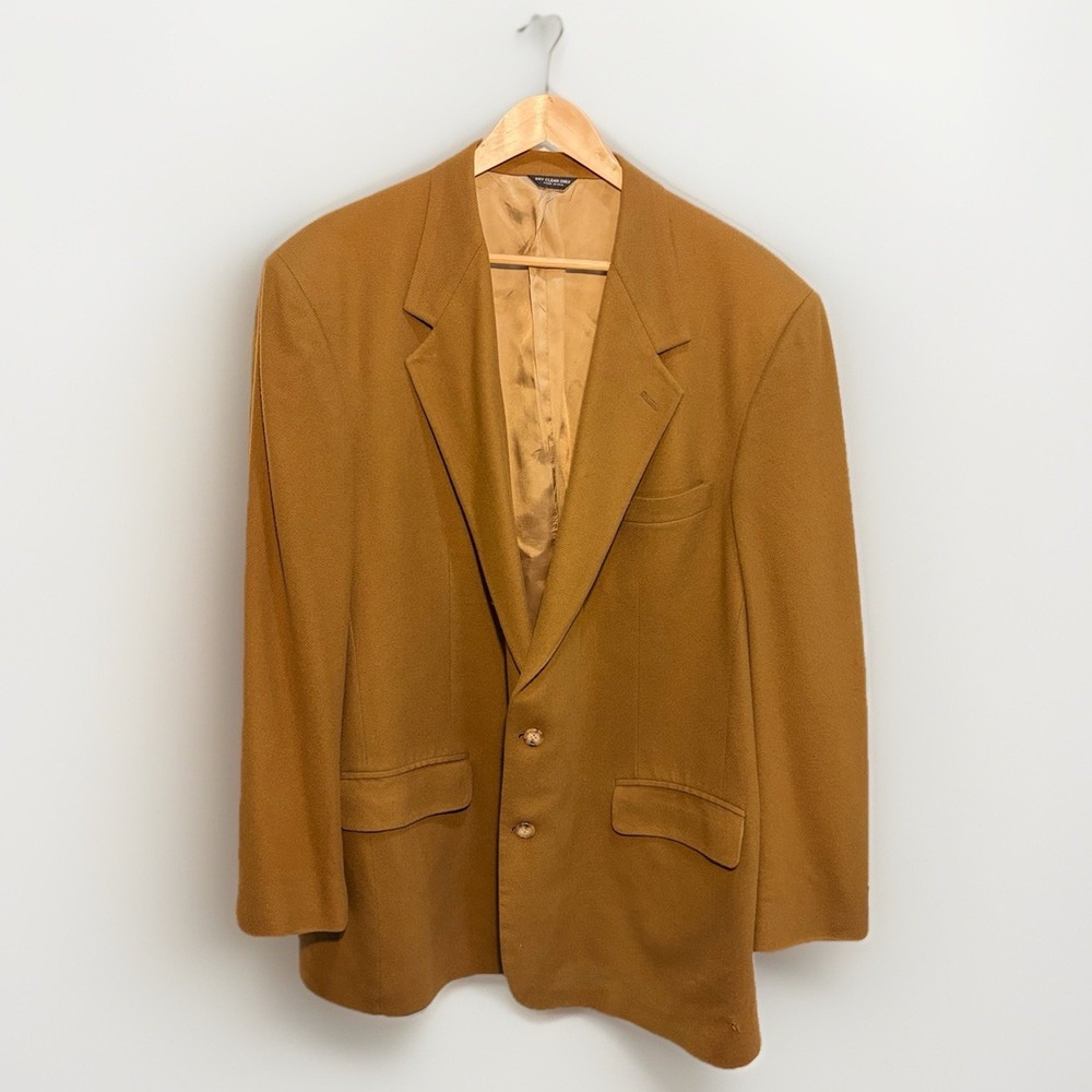 Bill Blass Classics 100% Cashmere Blazer 46R Camel Brown USA 2 Btn